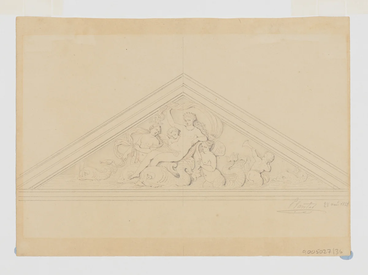 Design for a Pediment with Venus by Jean-Baptiste Louis Plantar, drawing, 1840-1880