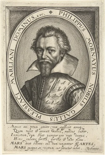 Portret van Philippe de Mornay by Willem Jacobsz Delff, print, 1590-1638