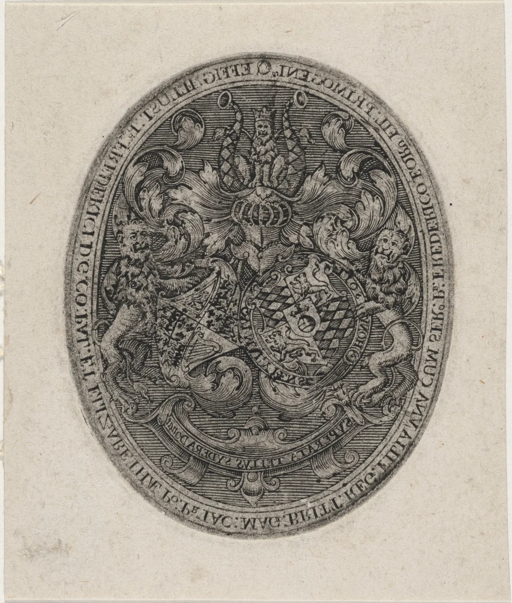 Shields of Frederick V, Elizabeth, and Prince Frederick Henry by Simon van de Passe, print, 1595-1647
