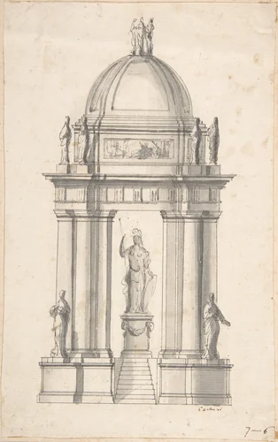 Design for a Monument with Minerva? by anonymous, drawing, 1500-1625