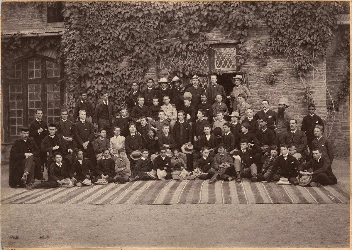 Middle Class Students and Staff, Bishop Cotton School, Shimla (verso) by Raja Deen Dayal, photograph, 1877-1892