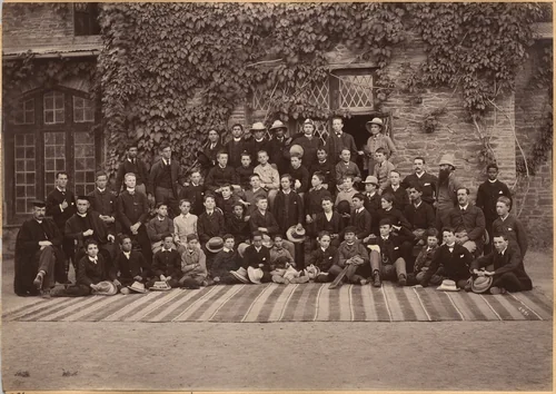 Middle Class Students and Staff, Bishop Cotton School, Shimla (verso) by Raja Deen Dayal, photograph, 1877-1892