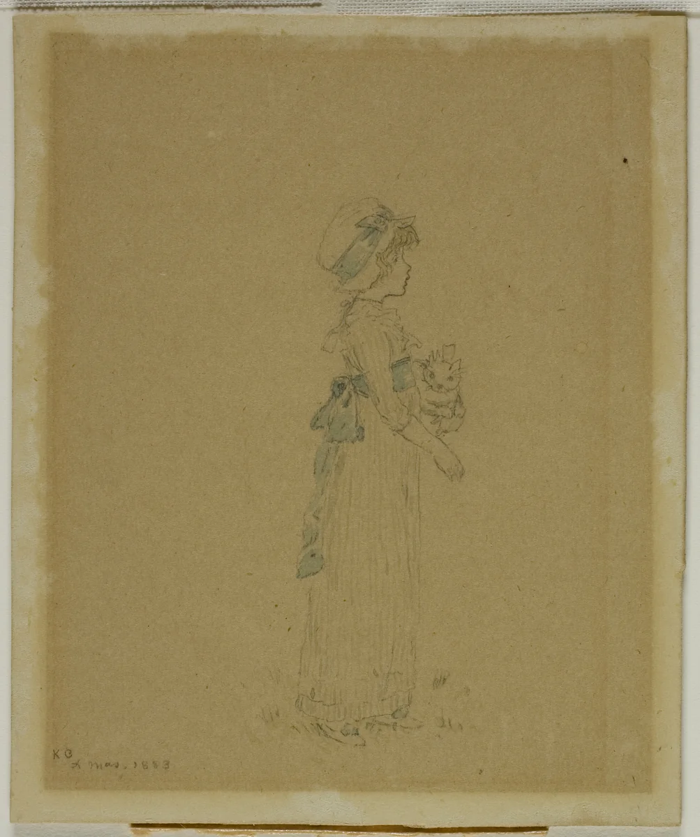 Girl with Cat by Kate Greenaway, drawing, 1883-1901