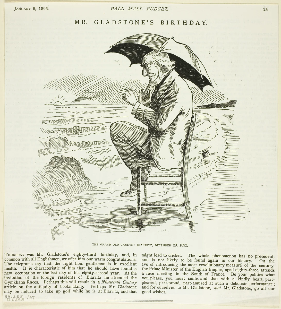 Mr. Gladstone's Birthday, from the Pall Mall Budget by Unknown Artist, print, 1893