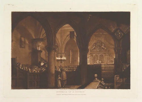 Interior of a Church, part XIV, plate 70 from "Liber Studiorum" by Joseph Turner, print, 1819