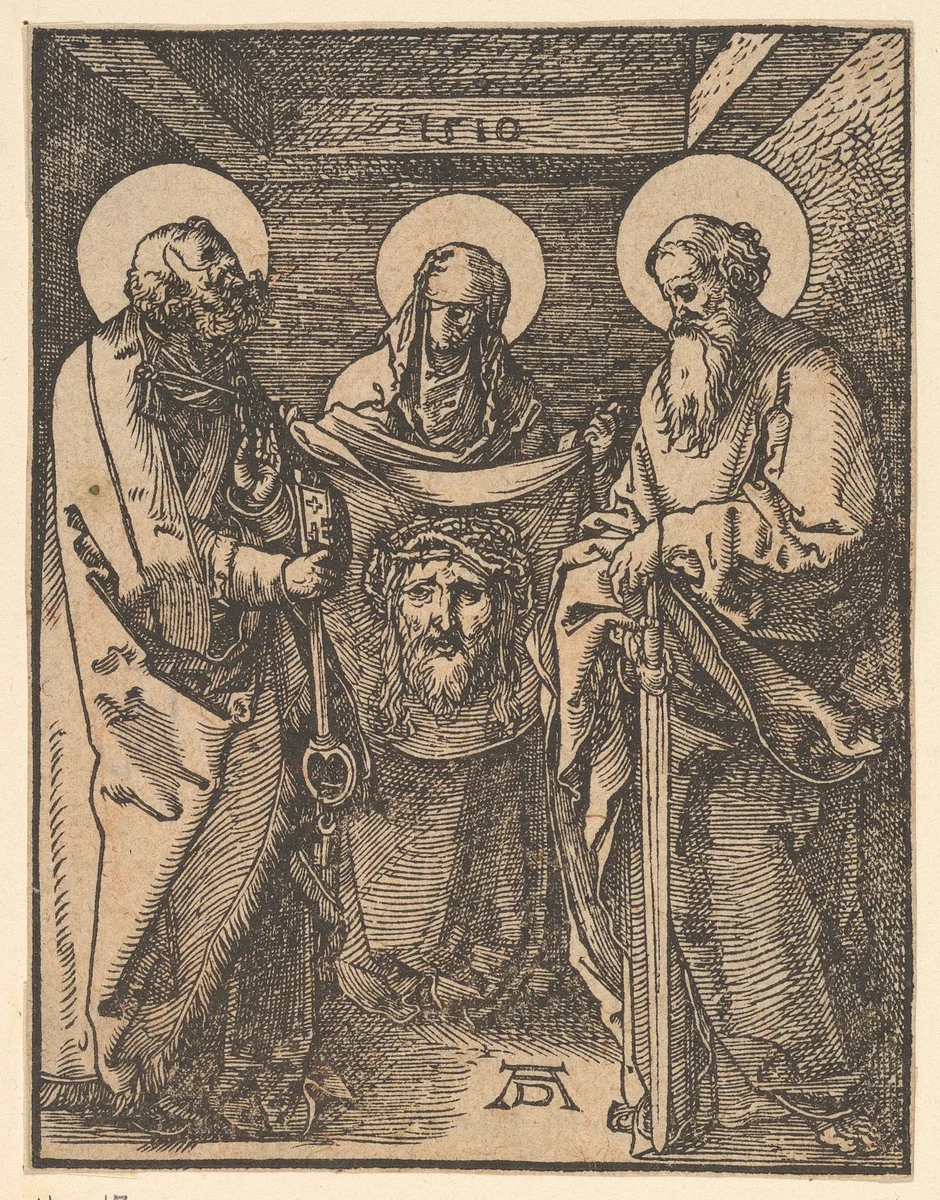 Saint Veronica between Saints Peter and Paul, from "The Little Passion" (copy) by Albrecht Dürer, print, 1485-1600