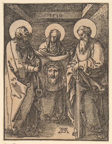 Saint Veronica between Saints Peter and Paul, from "The Little Passion" (copy) by Albrecht Dürer, print, 1485-1600