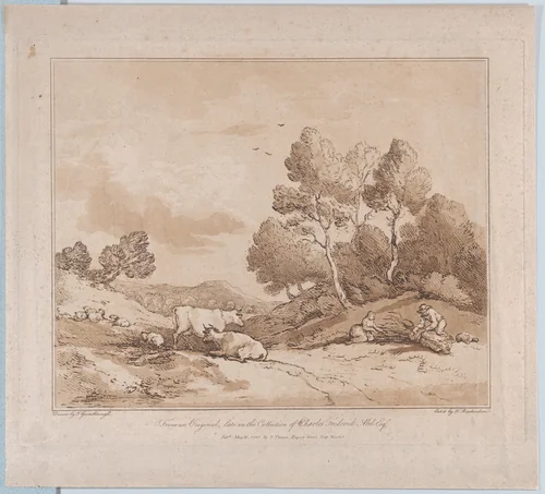 Landscape with Figures Binding a Bundle of Wood by Thomas Rowlandson, print, 1789