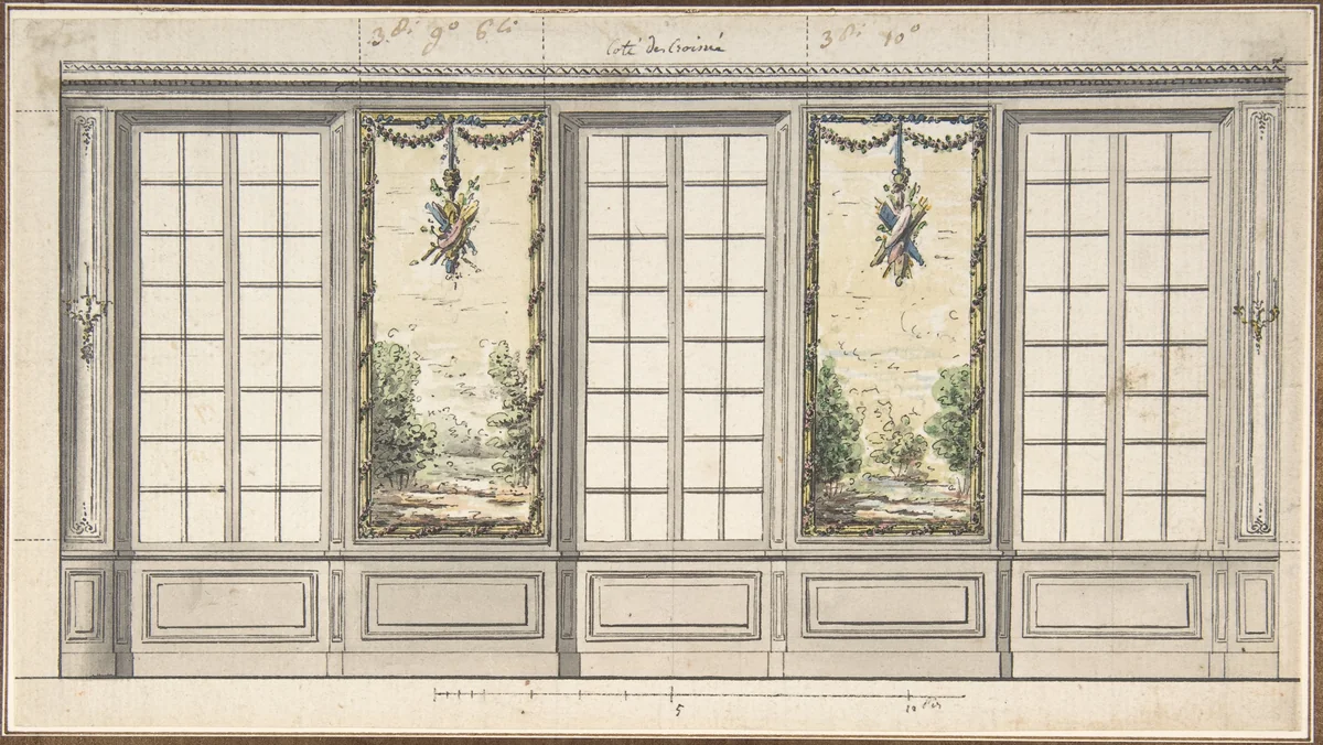 Design for a Windowed Wall with Decorative Panels by anonymous, drawing, 1730-1770