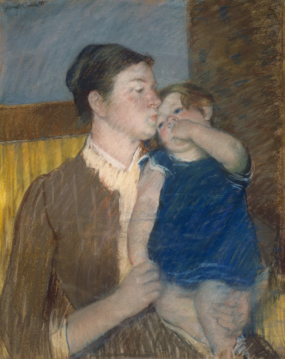 Mother's Goodnight Kiss by Mary Cassatt, drawing, 1888