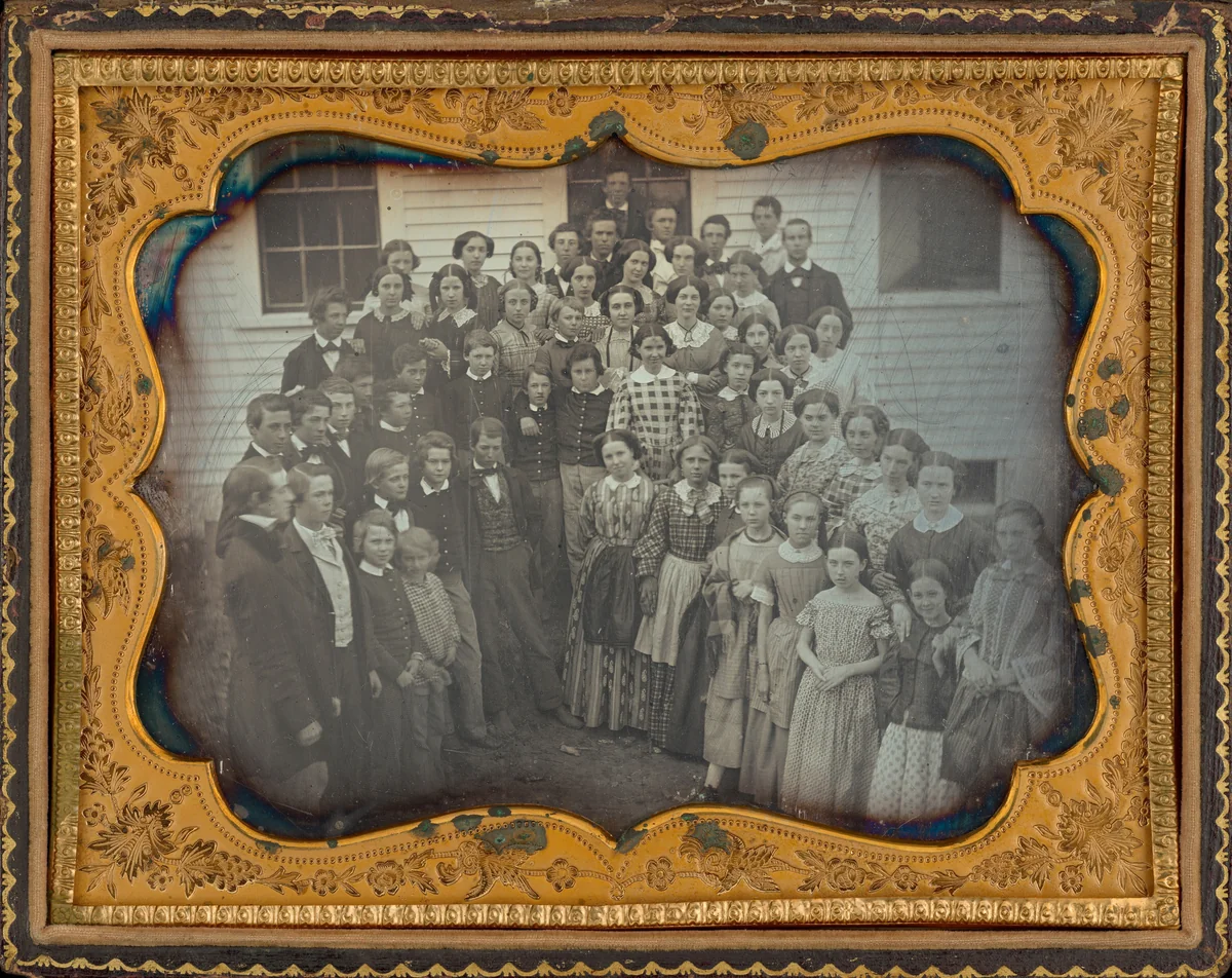 Portrait of a School Teacher and Class by American 19th Century, photograph, 1850-1859
