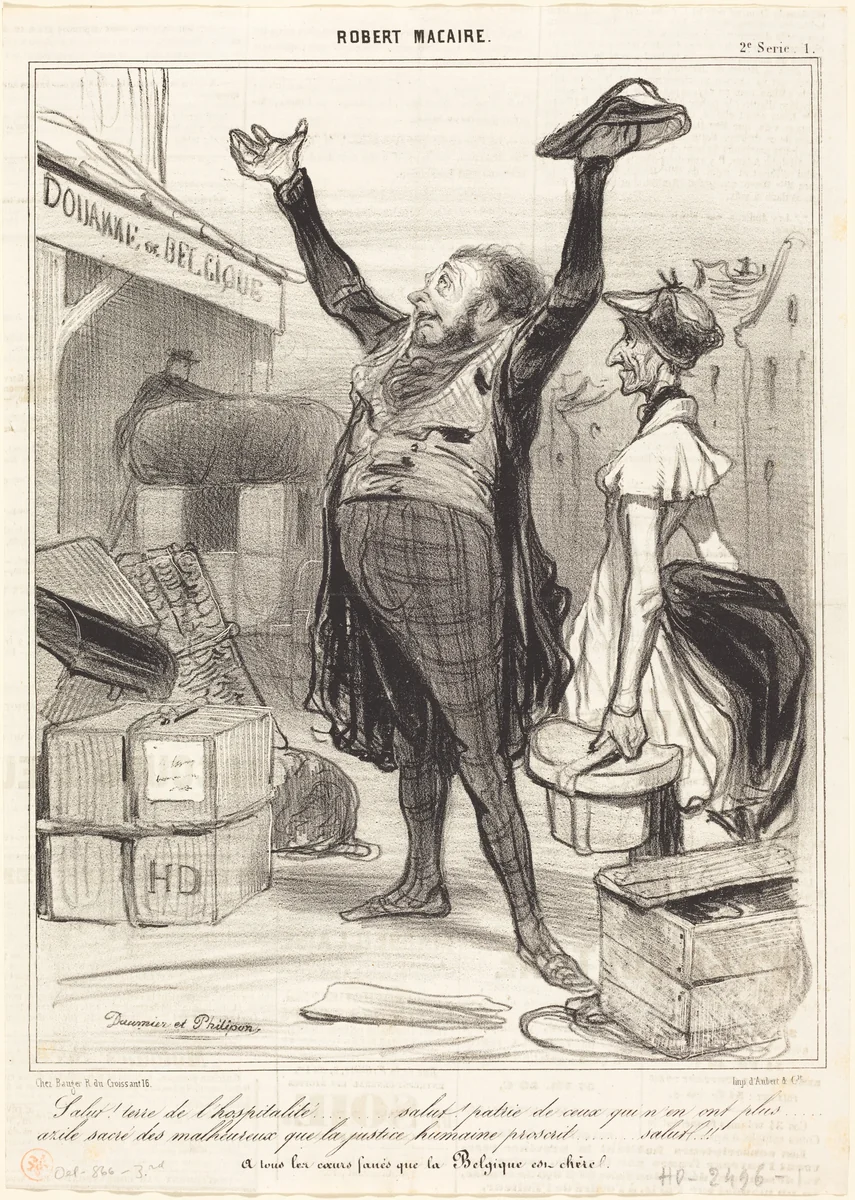 Salut! Terre de l'hospitalité... by Honoré Daumier, print, 1840