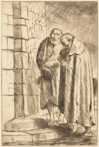 Saint Peter and Saint Paul in the Door of M. Richard (St. Pierre et St. Paul a la porte de M. Richard by Alphonse Legros, print, 1837-1911