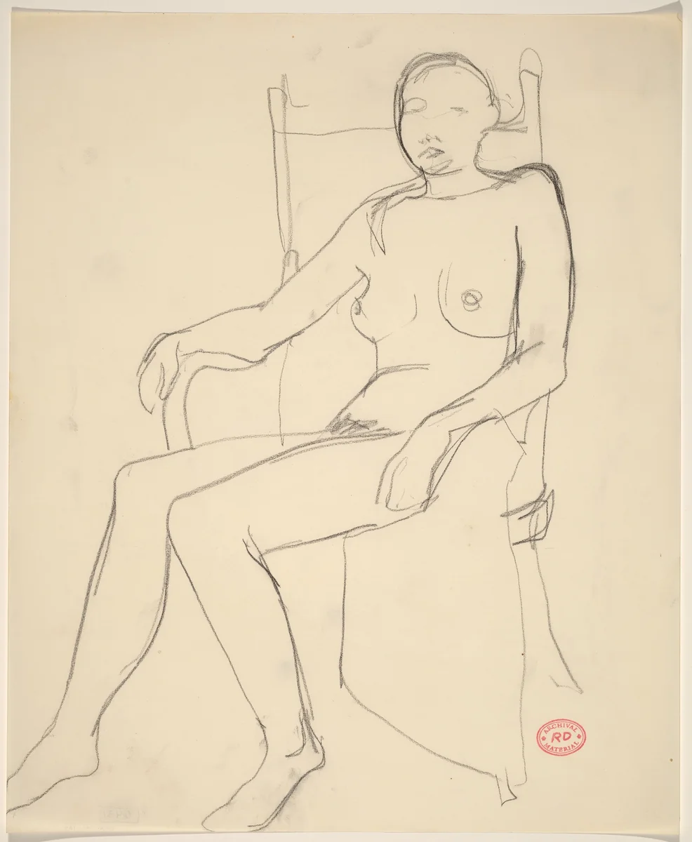 Untitled [nude turning to the left in her chair] by Richard Diebenkorn, drawing, 1955-1967