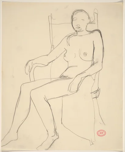 Untitled [nude turning to the left in her chair] by Richard Diebenkorn, drawing, 1955-1967