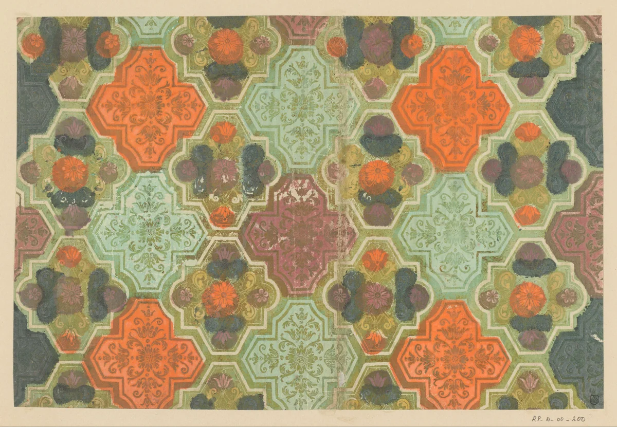 Blad met tegelpatroon, kruisvormig by anonymous, other, 1730-1760