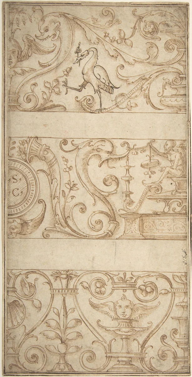 Ornament design after the antique by anonymous, drawing, 1500-1550
