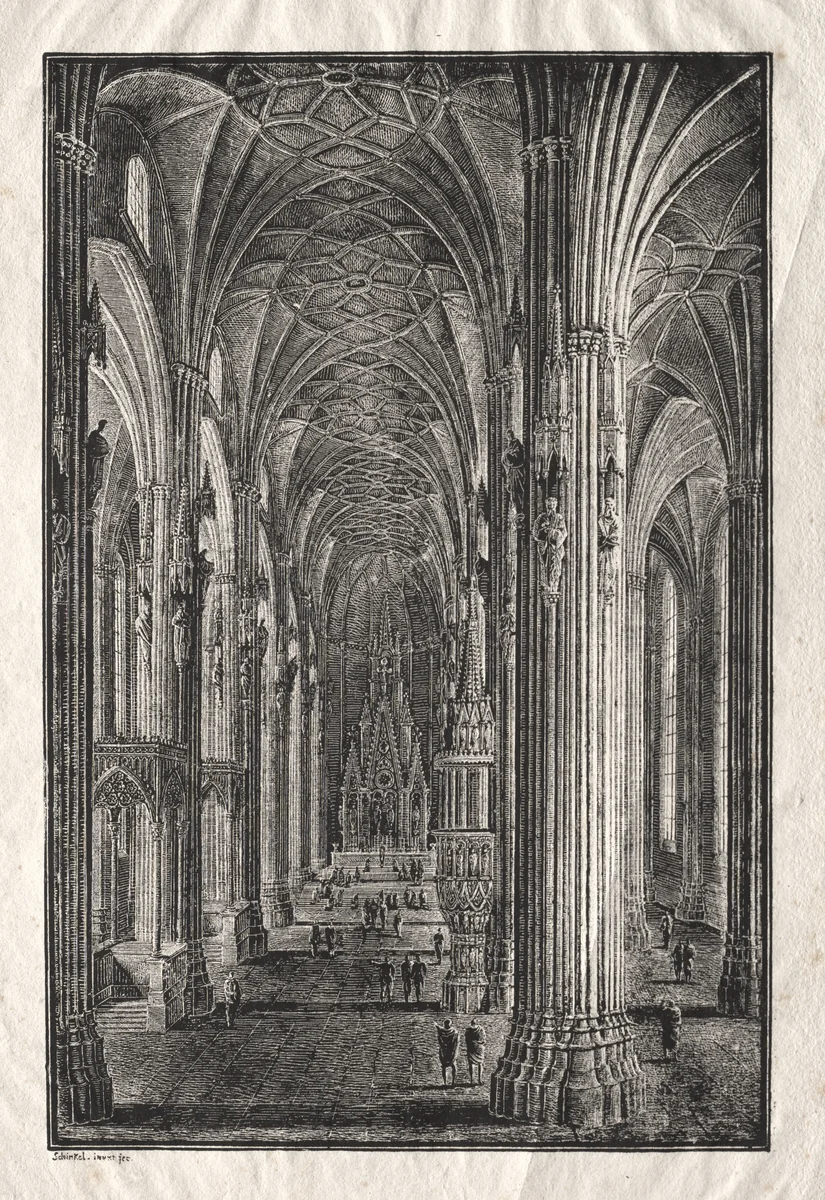 Interior of St. Stephen's Cathedral in Vienna by Karl Friedrich Schinkel, print, 1805-1815