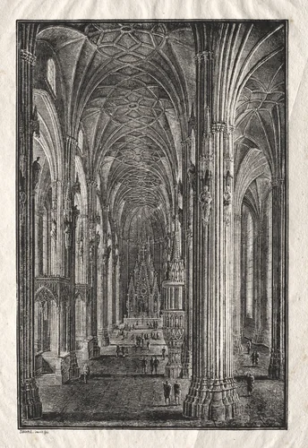 Interior of St. Stephen's Cathedral in Vienna by Karl Friedrich Schinkel, print, 1805-1815