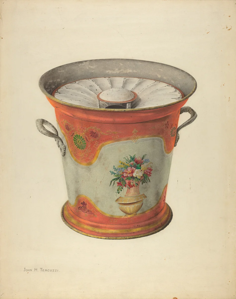 Toleware Slop Pail by John H. Tercuzzi, index of american design, 1935-1942