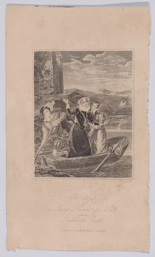 The escape of Mary, Queen of Scots from Loch Leven Castle (frontispiece, from "Mary, Queen of Scots: Her Persecutions, Sufferings, and Trials") by Joseph Swan, print, 1826