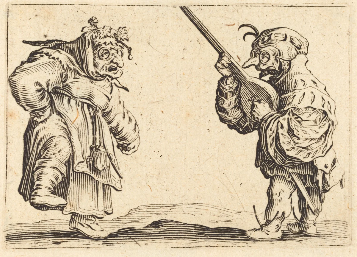 Dancers with Lute by Jacques Callot, print, 1622