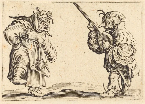 Dancers with Lute by Jacques Callot, print, 1622