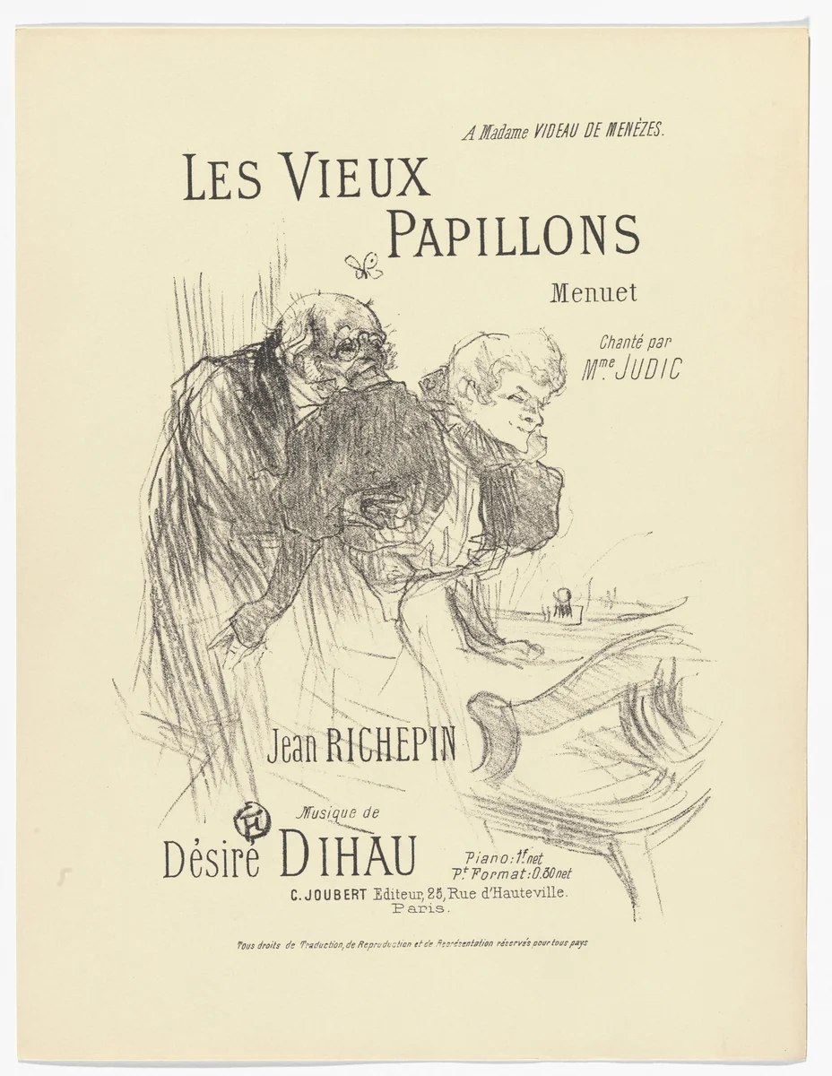 The Old Butterflies (Les vieux papillons) from Quatorze lithographies originales (Mélodies de Désiré Dihau) by Henri de Toulouse-Lautrec, illustrated book, 1895