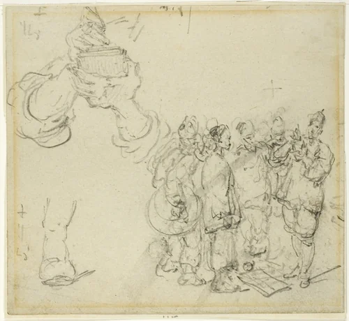 Sheet of Studies: Hands and Group of Oriental Figures by George Chinnery, drawing, 1794-1852