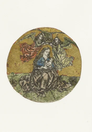 Madonna, door twee engelen gekroond by anonymous, print, 1500-1599