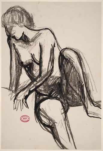 Untitled [seated female nude with short hair] by Richard Diebenkorn, drawing, 1955-1967