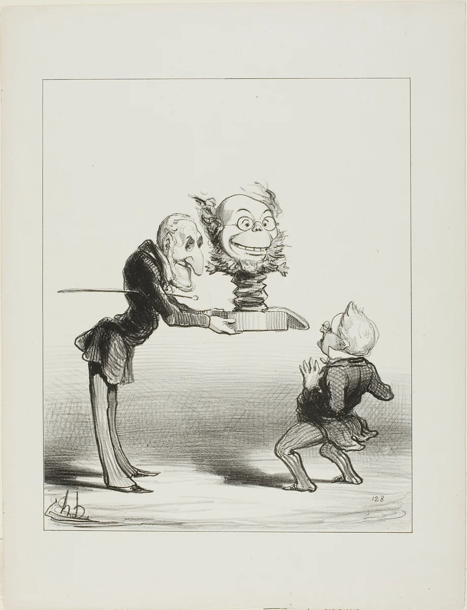 Father Molé bringing New Years gifts to little Thiers, plate 62 from Actualités by Honoré-Victorin Daumier, print, 1850