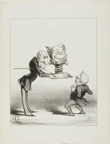 Father Molé bringing New Years gifts to little Thiers, plate 62 from Actualités by Honoré-Victorin Daumier, print, 1850