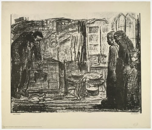 The Homecoming (Die Heimkehr) [Poster for the Groß Berliner Arbeitsgemeinschaft für alkoholfreie Jugenderziehung (Working Committee of Greater Berlin for the Alcohol-Free Upbringing of Youth)] by Käthe Kollwitz, print, 1927