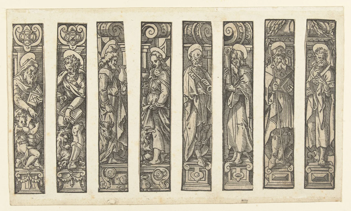 Vier evangelisten en vier apostelen by anonymous, print, 1500-1549