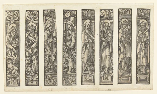 Vier evangelisten en vier apostelen by anonymous, print, 1500-1549