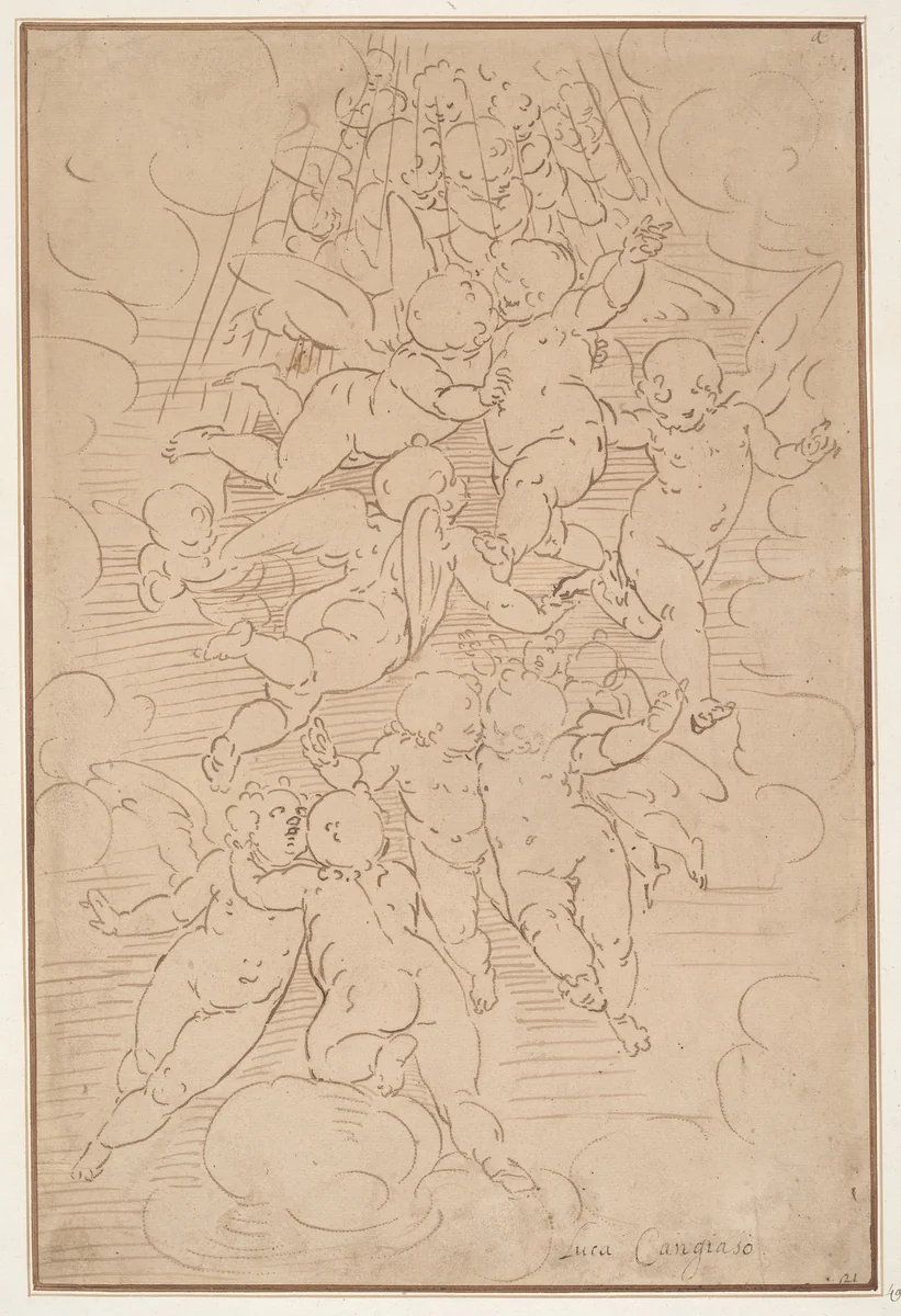 A Group of Angels in Glory by Luca Cambiaso, drawing, 1700-1799