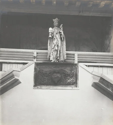 Patron Saint and Tablet, showing date of construction of St. Felipe Church, City of Panama by Unidentified Photographer, photograph, 1907