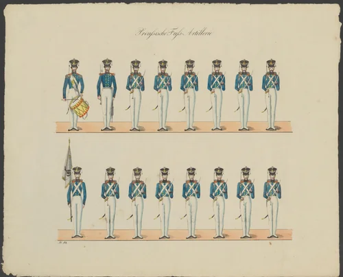 Pruisische artillerie te voet by anonymous, print, 1800-1899