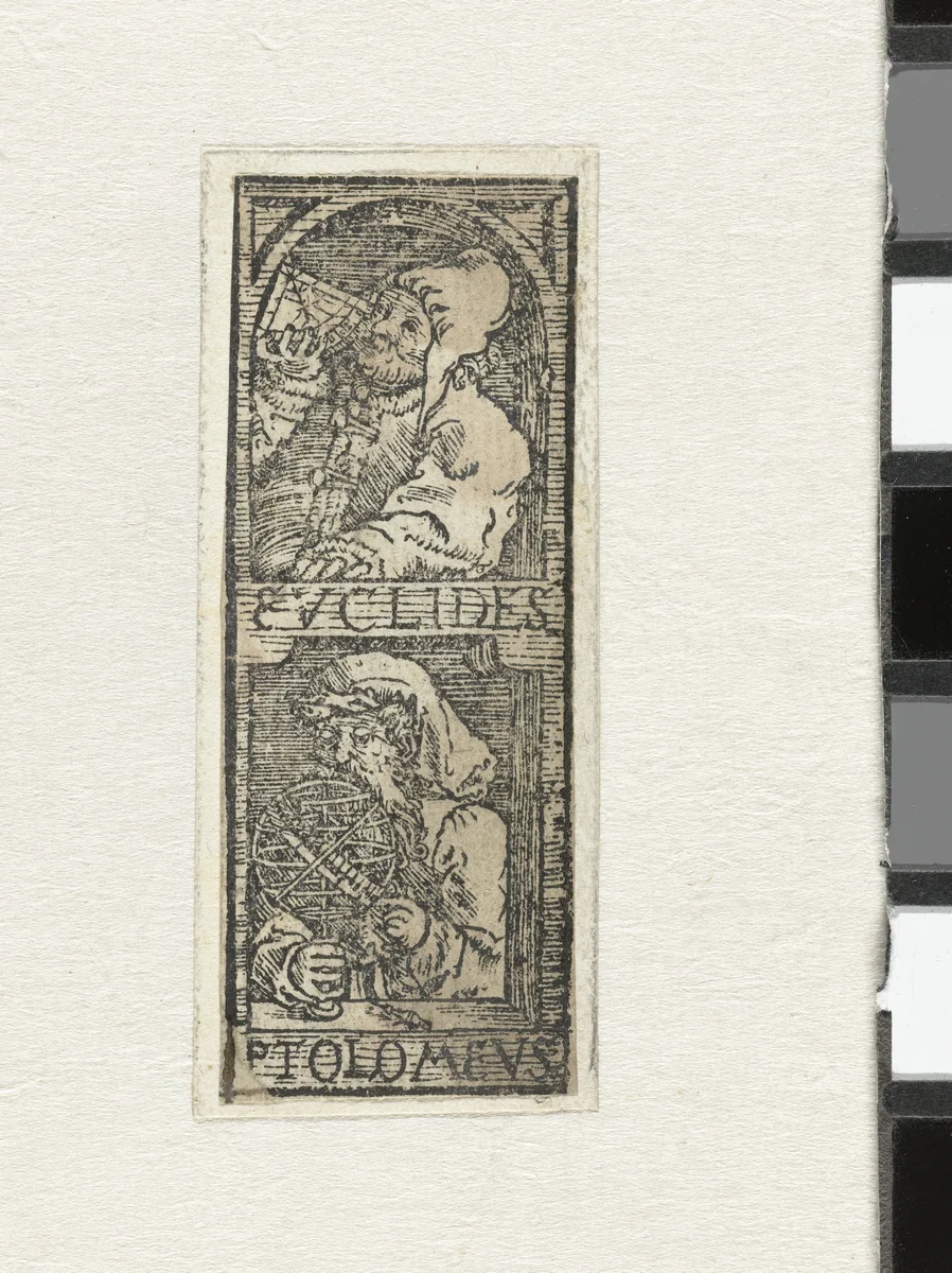 Euclides en Ptolomeus by anonymous, print, 1521
