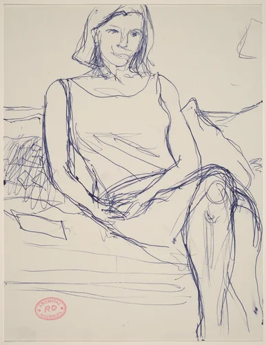 Untitled [woman in a sleeveless dress seated on sofa] by Richard Diebenkorn, drawing, 1955-1967