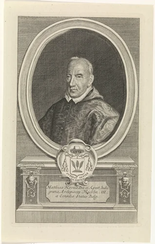 Portret van Matthias Hovius by Jan Baptist Jongelinx, print, 1710-1725