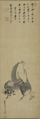 Weizheng Riding on an Ox by Yamaguchi Sekkei, painting, 1687