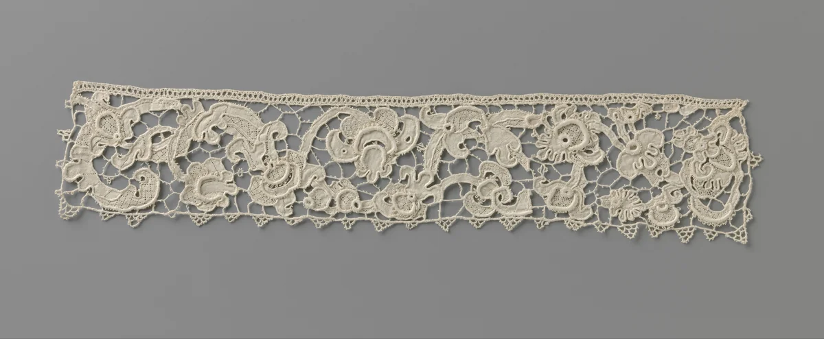 Strook naaldkant met gestrekte S-rank by anonymous, other, 1600-1699