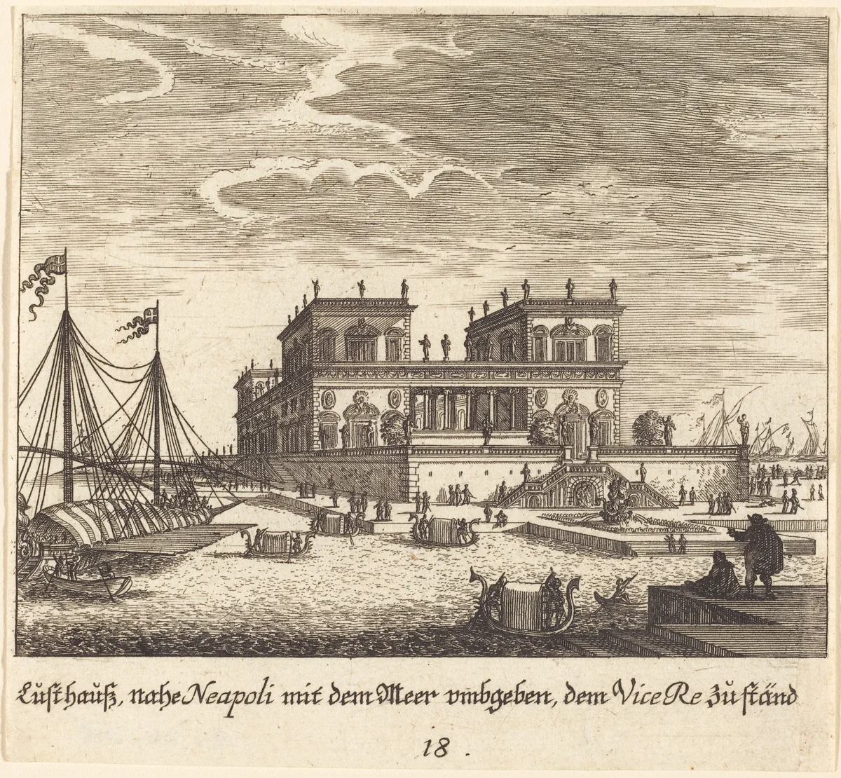 Palace, Vice Re, Naples by Melchior Küsel; Johann Wilhelm Baur, print, 1681