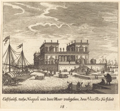 Palace, Vice Re, Naples by Melchior Küsel; Johann Wilhelm Baur, print, 1681