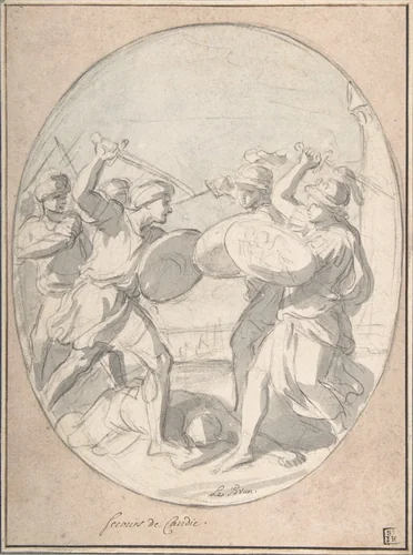 The Relief of Candia by Charles Le Brun, drawing, 1630-1690