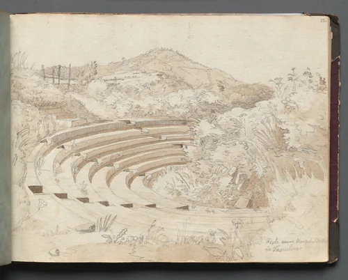 Album with Views of Rome and Surroundings, Landscape Studies, page 25a: Amphitheater, Tusculum by Franz Nadorp, book, 1830-1870