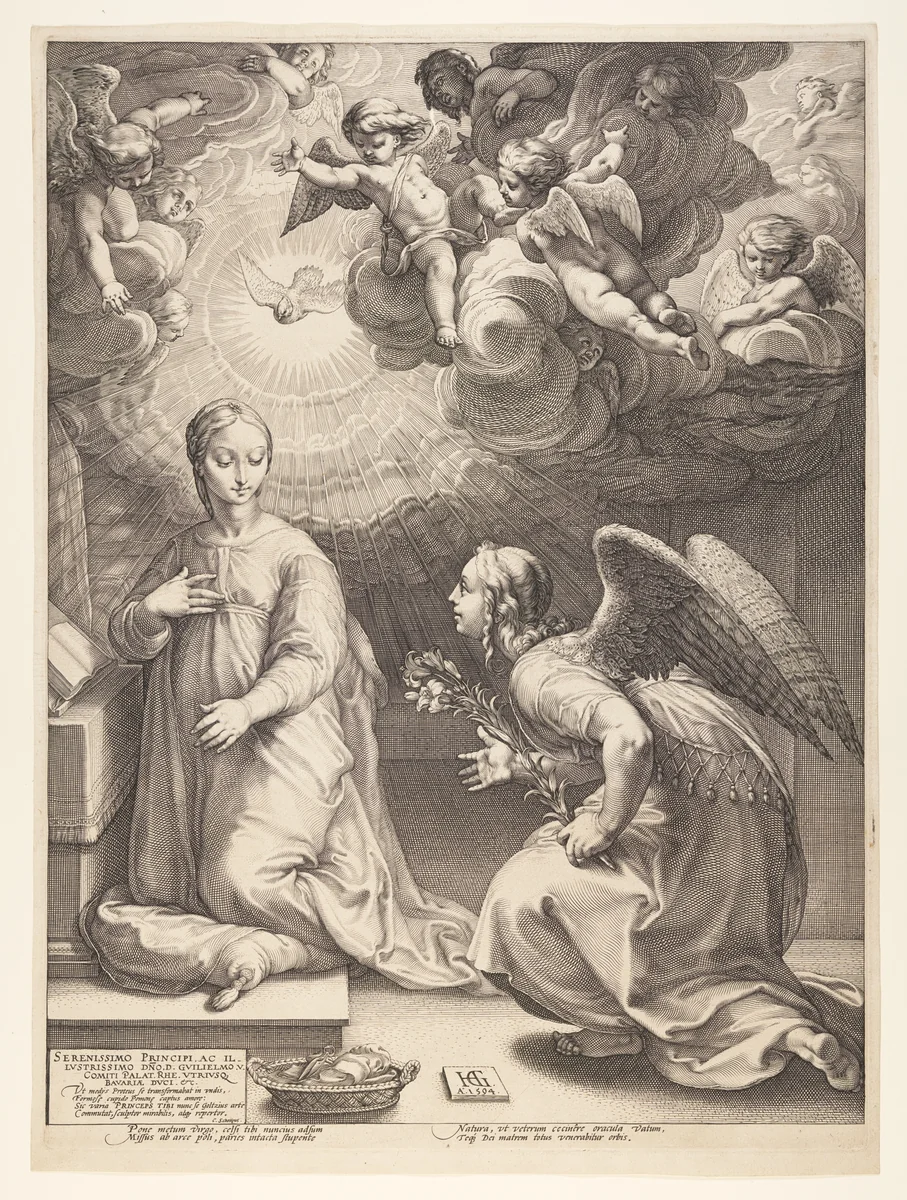 The Annunciation, from The Birth and Early Life of Christ by Hendrick Goltzius, print, 1594