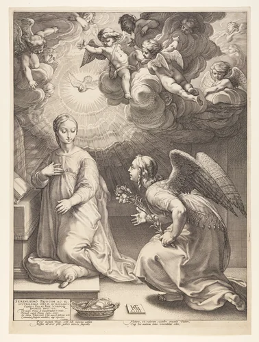 The Annunciation, from The Birth and Early Life of Christ by Hendrick Goltzius, print, 1594
